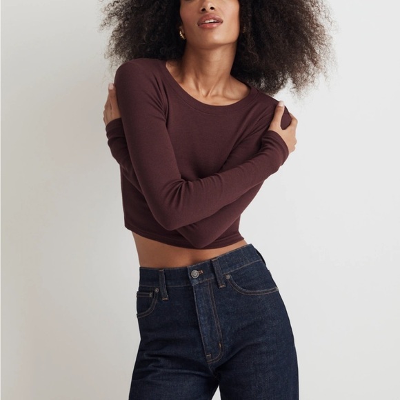 Madewell Fine Ribbed Supercrop Crewneck Long-Sleeve Tee - Picture 4 of 13